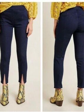Pilcro Letterpress Anthropologie High Rise Slim Jeans Size 30 Dark Wash Split